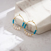 Synthetic Turquoise & Natural Freshwater Pearl & 925 Sterling Silver Hoop Earrings for Women EJEW-G412-03G-5