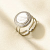 304 Stainless Steel with Natural Shell Cuff Open Rings for Women CR7720-1-1