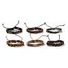 6Pcs 6 Style Adjustable Braided Imitation Leather Cord Bracelet Set with Waxed Cord for Men BJEW-F458-10-2