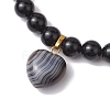 2pcs 2 Styles 6mm Round & Chip Natural Black Agate Beaded Stretch Bracelet Sets BJEW-TA00517-04-5