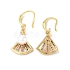 Colorful Cubic Zirconia Fan Dangle Earrings with Natural Pearl Beaded EJEW-B017-12G-2