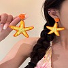 Round with Starfish Brass Raffia Dangle Stud Earrings FS-WG289C2-04-1