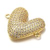 Rack Plating Brass Micro Pave Clear Cubic Zirconia Heart Links Connector Charm KK-P287-52G-01-2