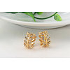 Real 14K Gold Plated Eco-Friendly Brass Czech Rhinestone Leaf Hoop Earrings EJEW-AA00259-G-2