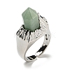 Hexagonal Prism Natural Green Aventurine Open Cuff Rings RJEW-B106-01P-01-2