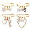 BENECREAT 4Pcs 4 Style Flower & Heart & Number 5 Enamel Charms Safety Pin Brooches JEWB-BC0001-09-1