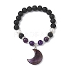 Natural Amethyst & Lava Rock & Shell Pearl Charm Bracelets BJEW-JB13705-4