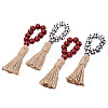 8Pcs 2 Colors Tartan Pattern Wood Beads & Jute Tassel Napkin Rings AJEW-CF0001-06-2