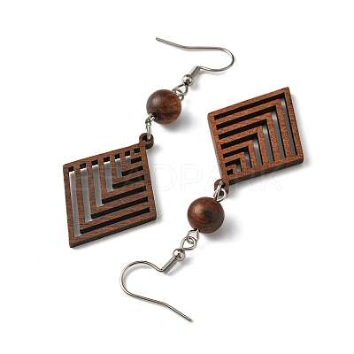 6 Pairs 6 Styles Natural Walnut Wood Dangle Earrings for Women EJEW-JE06101-1