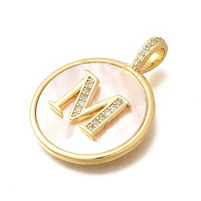 Rack Plating Brass Micro Pave Clear Cubic Zirconia Pendants with Shell KK-M309-42G-M-1