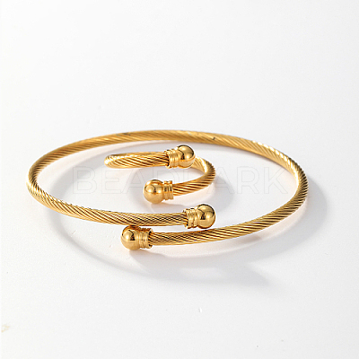 201 Stainless Steel Cuff Bangle & Open Ring KL5618-1