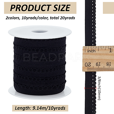 20 Yards 2 Colors Polyester Picot Elastic Lace Ribbon OCOR-FG0002-38-1