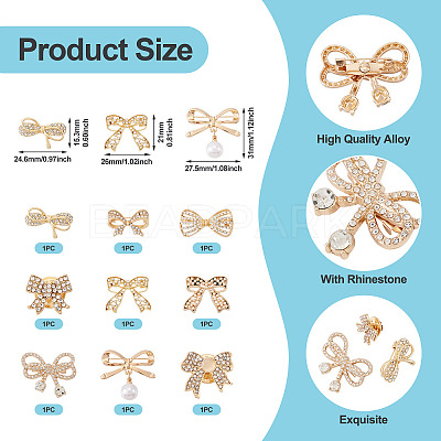 9Pcs 9 Styles Bowknot Shape Alloy Rhinestone Lapel Pin Backs for Backpack Clothes JEWB-TA0001-26-1