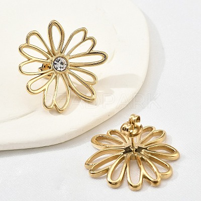 304 Stainless Steel Crystal Rhinestone Stud Earrings EJEW-G423-01G-1