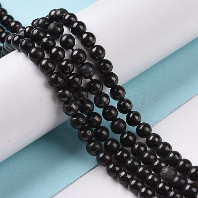 Natural Shungite Beads Strands G-D481-15B-4MM-1