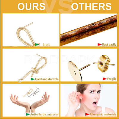 8 Pairs 2 Color Brass Stud Earring Findings KK-FH0006-64-1