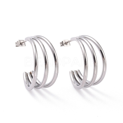 Non-Tarnish 304 Stainless Steel C-shape Stud Earrings EJEW-G298-13B-P-1