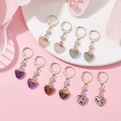 Heart Natural Mixed Gemstone Dangle Leverback Earrings EJEW-JE05470-1