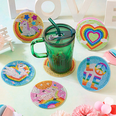 DIY Diamond Painting Rainbow Theme Cup Mat Kits DIAM-TAC0001-02-1