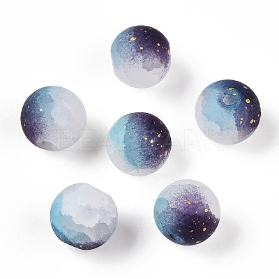 Frosted Baking Paint Crackle Glass Beads with Glitter Powder X-DGLA-T004-01J-1