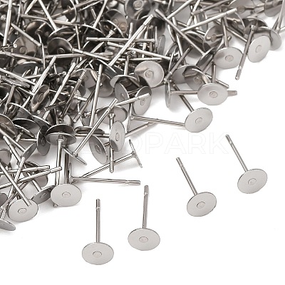 Tarnish Resistant 316 Surgical Stainless Steel Flat Round Blank Peg Stud Earring Settings STAS-R073-05-1