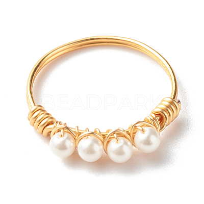 Round Shell Pearl Beads Finger Rings X1-RJEW-TA00001-1