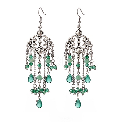 Glass Teardrop Tassel Chandelier Earrings EJEW-TA00184-01-1