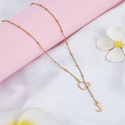 1Pc Letter & Heart Stainless Steel Lariat Necklaces for Women NJEW-LP0002-87G-J-1