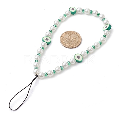 Fruits Polymer Clay & Imitated Pearl & Glass Beaded Mobile Straps HJEW-JM01641-02-1