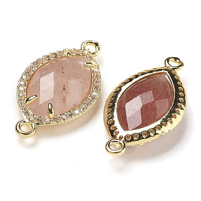 Natural Strawberry Quartz Faceted Horse Eye Connector Charms G-G181-07G-03-1