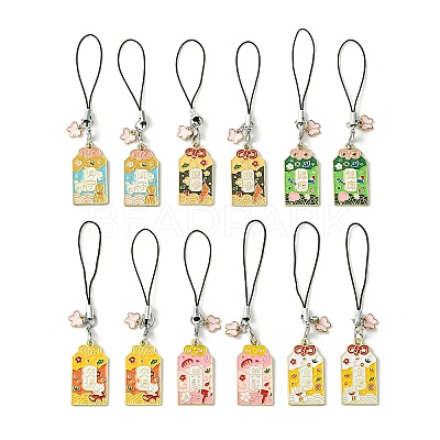 12Pcs 6 Style Japanese Style Enamel Omamori Blessing Decoration Phone Charms Strap HJEW-PH01770-1
