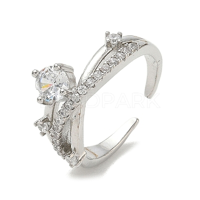 Brass Micro Pave Cubic Zirconia Cuff Open Rings for Women RJEW-C163-18P-1