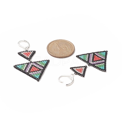 Glass Seed Beaded Triangle Dangle Leverback Earrings EJEW-MZ00044-1