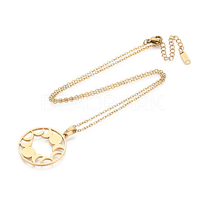 304 Stainless Steel Pendant Necklaces NJEW-T018-55G-1