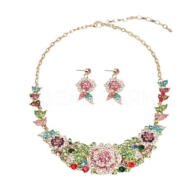 Flower Alloy Rhinestone Pendant Necklaces & Stud Dangle Earrings Sets FS-WGF8947-03-1