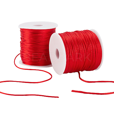 2 Rolls 2 Style Nylon Satin Rattail Cords NWIR-PH0001-90-1