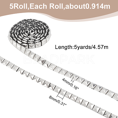 5 Yards Stainless Steel Square Rivet Studed Cord STAS-WR0001-02P-1