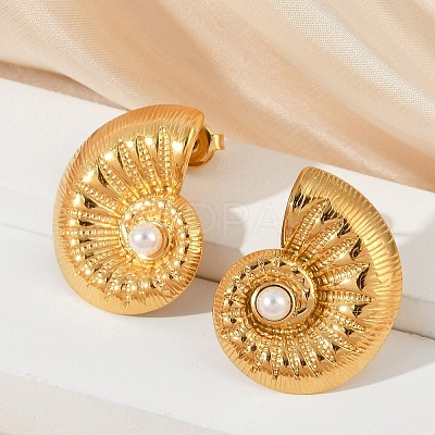 304 Stainless Steel Shell Pearl Stud Earrings EJEW-G423-22G-1