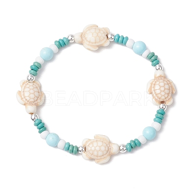 Dyed Synthetic Turquoise & Natural Howlite Beads Bracelets for Women BJEW-JB11794-02-1