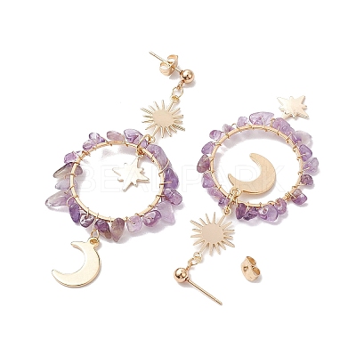 Vintage Natural Amethyst Ear Studs EJEW-JE05806-03-1
