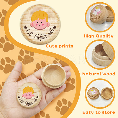 Round Beech Wooden 3D Engraved My First Curl Boy Box CON-WH0120-002-1