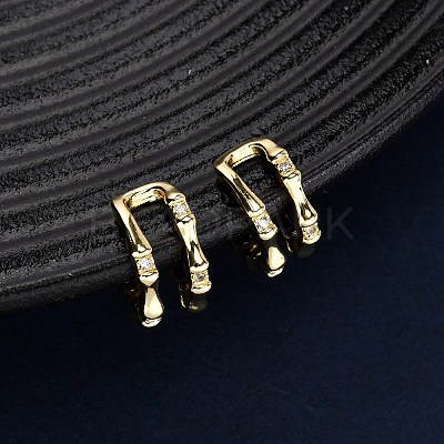 Brass Micro Pave Clear Cubic Zirconia Two-layer C-Shaped Cuff Earrings LS-EJEW-D328-05G-01-1