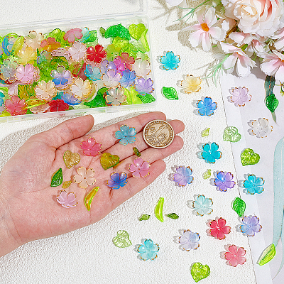 DIY Leaf Transparent Acrylic Pendants & Bead Caps Findings Kits DIY-NB0014-23-1
