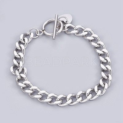 Tarnish Resistant 304 Stainless Steel Curb Chain Bracelets BJEW-P237-04P-1