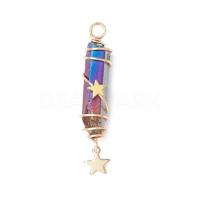 3Pcs 3 Styles Electroplated Natural Quartz Crystal Pointed Copper Wire Wrapped Pendants PALLOY-JF03766-01-1