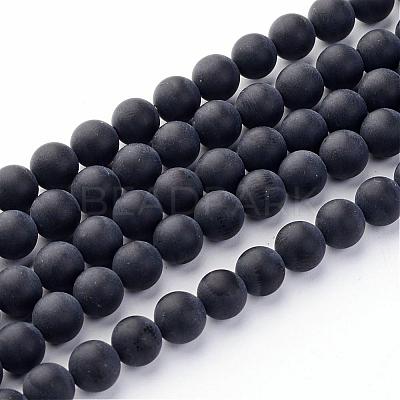 Grade A Natural Black Agate Beads Strands G447-3-1