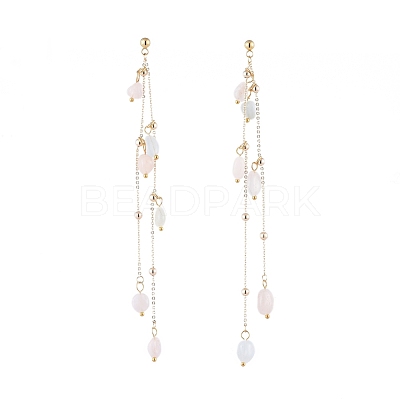 Natural Morganite Dangle Stud Earring EJEW-JE04122-02-1