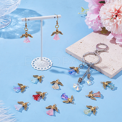 40Pcs 10 Colors Glass Pendants PALLOY-AR00036-1