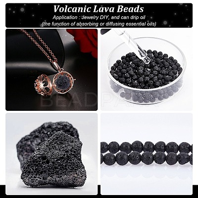 Natural Lava Rock Gemstone Round Bead Strands X-G-R285-4mm-06-1