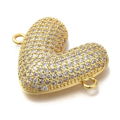 Rack Plating Brass Micro Pave Clear Cubic Zirconia Heart Links Connector Charm KK-P287-52G-01-1